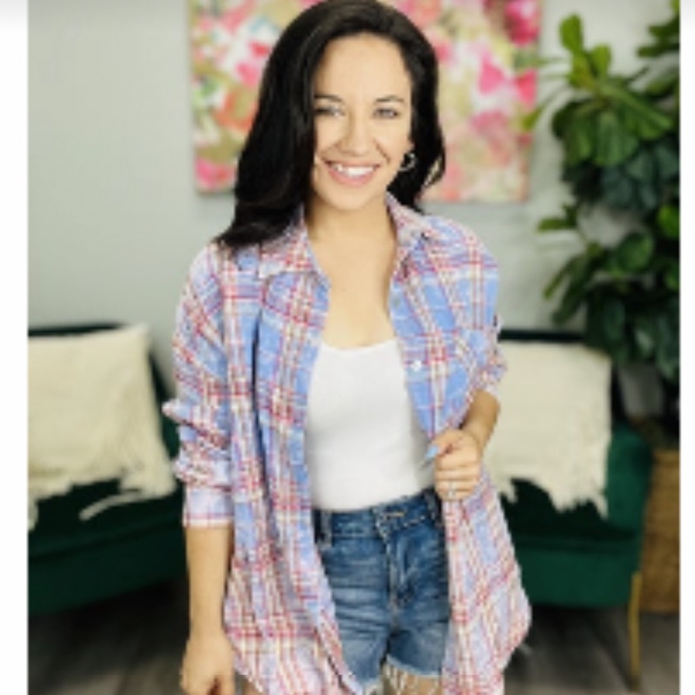 White Birch Lightweight Powder Blue Plaid Shirt Plus Size 2XL